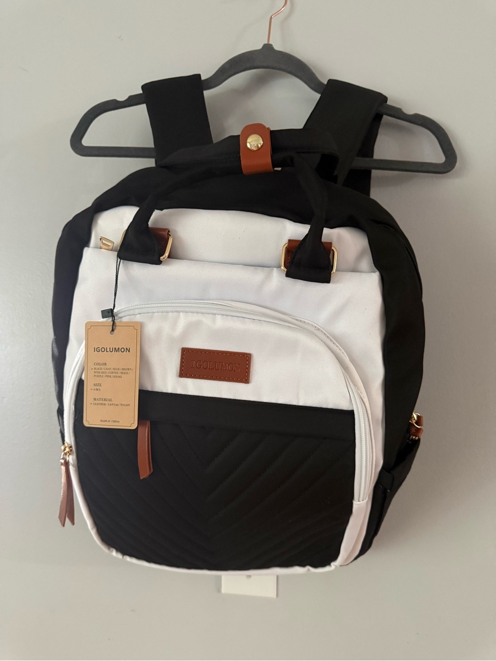 IGOLUMON 15.6" Laptop Travel Backpack – Tri-Tone Black, White & Brown (NWT)